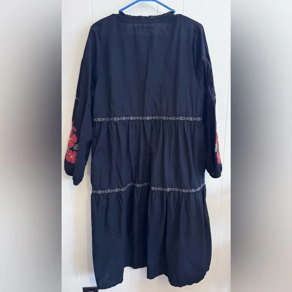 Gudrun Sjoden Aland Organic Cotton Woven Dress Black Red Floral Lagenlook Boho L - Picture 4 of 6